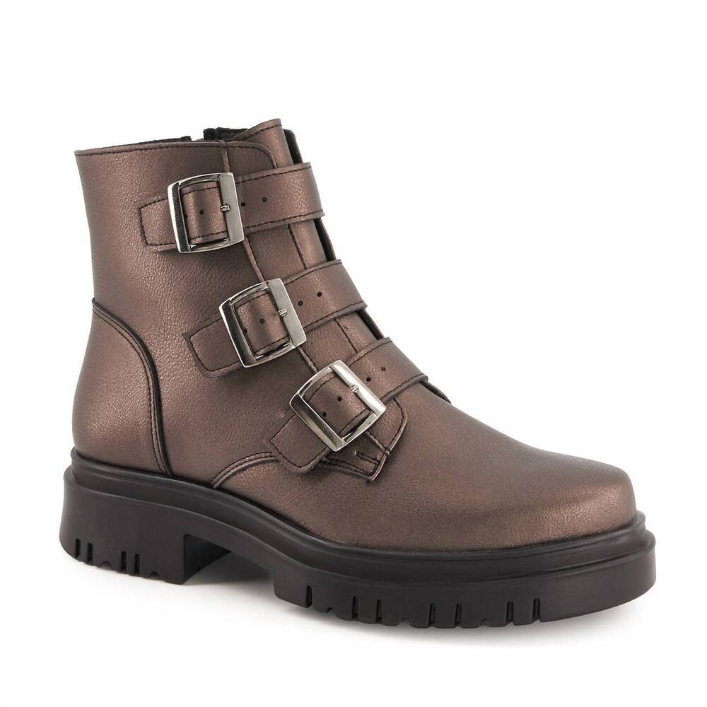 NEW ANDREA women's triple buckle combat boots in rust copper